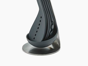 Joseph Joseph Nest 5 Compact Stacking Utensils kitchen tool set with magnetic storage stand, organization, dishwasher safe - Black/Stainless Steel