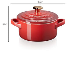Le Creuset Stoneware Mini Round Cocotte, 8oz., Cerise with Gold Heart Knob