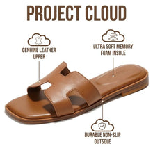 Project Cloud 100% Genuine Leather Sandals for Women 2026 - Fashion Flat Womens Sandals with Memory Foam Insole Slides Sandals Women Footwear - Mules Women's Sandals (Jannel,Cogn, 8)