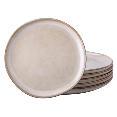 AmorArc Ceramic Plates Set of 6, 8.5 Inch Handmade Reactive Glaze Stoneware Plates set for Dessert, Salad, Appetizer, Dinner, Microwave & Dishwasher Safe, Scratch Resistant-Cappuccino
