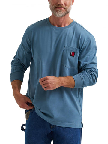 Wrangler Riggs Workwear Men's Long Sleeve Crew Tee, Blue, Medium