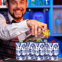 Roshtia 6 Pcs Mexican Tequila Shot Glasses Set 2 oz Talavera Shot Glasses Handmade Ceramic Cups with White Decoration Mexican Pottery Gift Mugs for Tequila Lover Bachelorette Party(Blue)