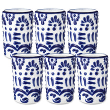 Roshtia 6 Pcs Mexican Tequila Shot Glasses Set 2 oz Talavera Shot Glasses Handmade Ceramic Cups with White Decoration Mexican Pottery Gift Mugs for Tequila Lover Bachelorette Party(Blue)
