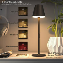 2 Pack LED CordlessTable Lamp,4000mAh Rechargeable Battery Desk lamp,3 Level Brightness Portable Night Light, Minimalist Design, for Couple Dinner/Coffee Table/Restaurant/Bedroom(2Pack Khaki)