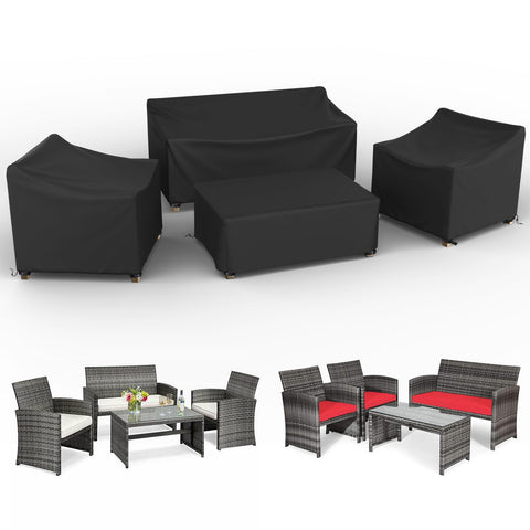 MUTUSHI Patio Furniture Cover Set 4 Piece Outdoor Furniture Cover Waterproof, 600D Heavy Duty Lawn Outdoor Sectional Table and Chair Protection -Black Large