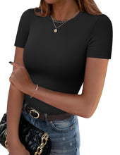 Zeagoo Women Crewneck Slim Fitted Short Sleeve T Shirts Cute Stretchy Bodycon Basic Tee Tops