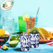 Roshtia 6 Pcs Mexican Tequila Shot Glasses Set 2 oz Talavera Shot Glasses Handmade Ceramic Cups with White Decoration Mexican Pottery Gift Mugs for Tequila Lover Bachelorette Party(Blue)