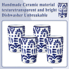 Roshtia 6 Pcs Mexican Tequila Shot Glasses Set 2 oz Talavera Shot Glasses Handmade Ceramic Cups with White Decoration Mexican Pottery Gift Mugs for Tequila Lover Bachelorette Party(Blue)