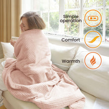 blunique Heated Blanket Electric Throw Waffle, 50x60 Inches Sherpa Fleece Fast Heating Blanket 6 Heating Levels & 4 Hours Auto Off ETL Certification, Pink Throw