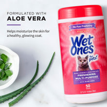 Wet Ones for Cats Freshening Wipes, Multi-Purpose Cat Grooming Wipes with Aloe Vera, Helps Remove Dirt, Odor, and Dander Between Baths, Fresh Scent, 50 Count