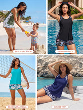 Summer Mae Blouson Tankini Swimsuits for Women 2026 Tummy Control Two Piece Bathing Suits with Sporty Pockets Swim Shorts Cube Size 12