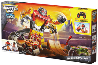 Monster Jam Smash & Bash SmashBot Playset with Launcher, Exclusive 1:64 Scale Monster Truck, 15-Inch Repairable Robot, Kids Toys for Boy and Girls Ages 3 and up