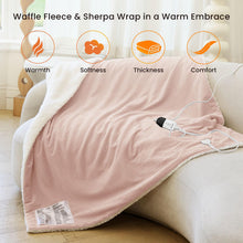 blunique Heated Blanket Electric Throw Waffle, 50x60 Inches Sherpa Fleece Fast Heating Blanket 6 Heating Levels & 4 Hours Auto Off ETL Certification, Pink Throw